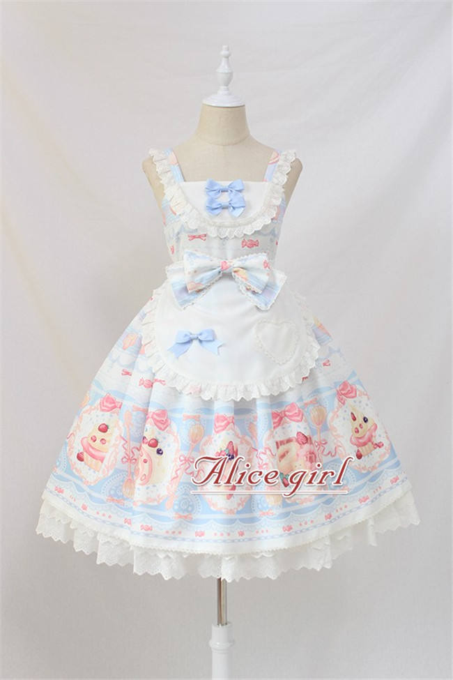 Dessert Chef~ Sweet Lolita JSK With Detachable Apron -Ready Made Light Blue Size S - In Stock