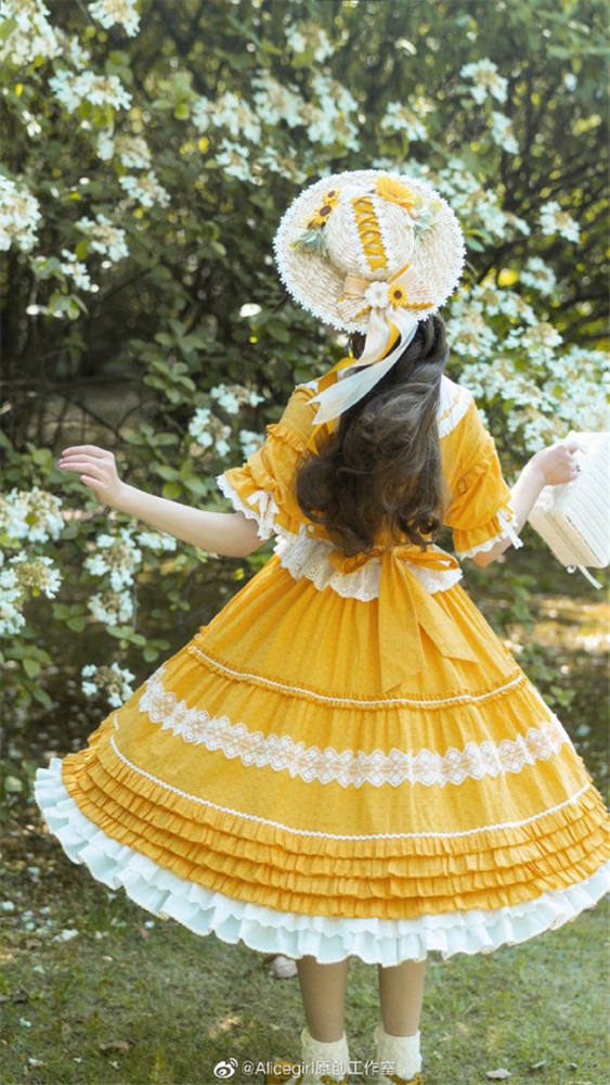 Alice Girl ~Sunflower Classic Lolita Short Sleeves OP - Green Size L - In Stock