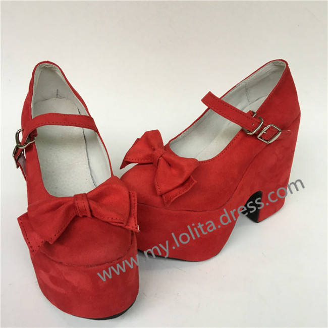 Sweet Red Matte Lolita High Heels Shoes with Bows