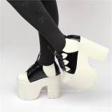 Sweet Black With White Hearts Lolita High Platform Shoes