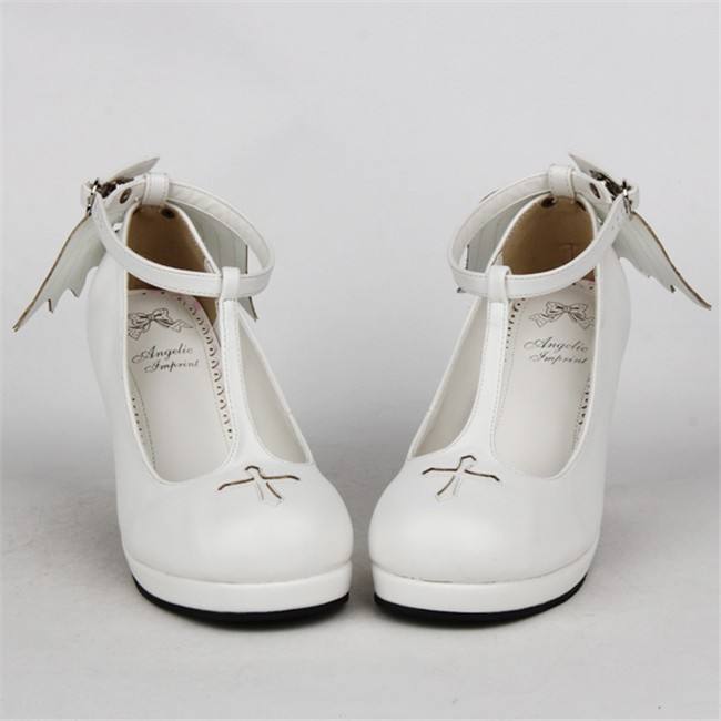 Angelic Imprint- Elegant T-shaped Straps Lolita Heels Shoes with Angel Wings