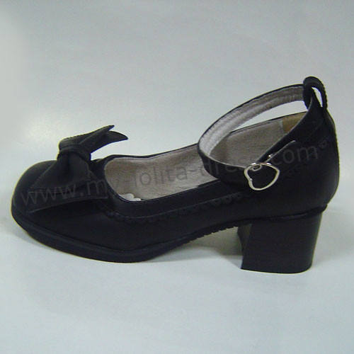Black PU Bow Lolita Shoes