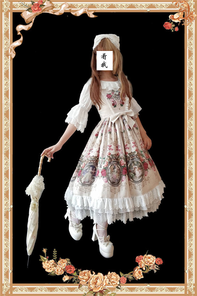 Royal Mural~ Sweet Lolita Printed JSK+Headbow-Ready Made