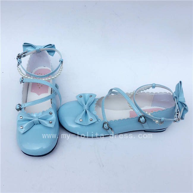 Sweet Black Beads Bows Lolita Shoes Flats Tea Party Heels