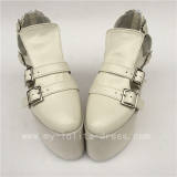 Unique High Platform White Matte Belts Buckles Lolita Shoes