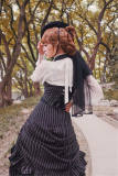 Victoria's Basil Gorgeous Striped Lolita Skirt Black Size L + Vest - In Stock