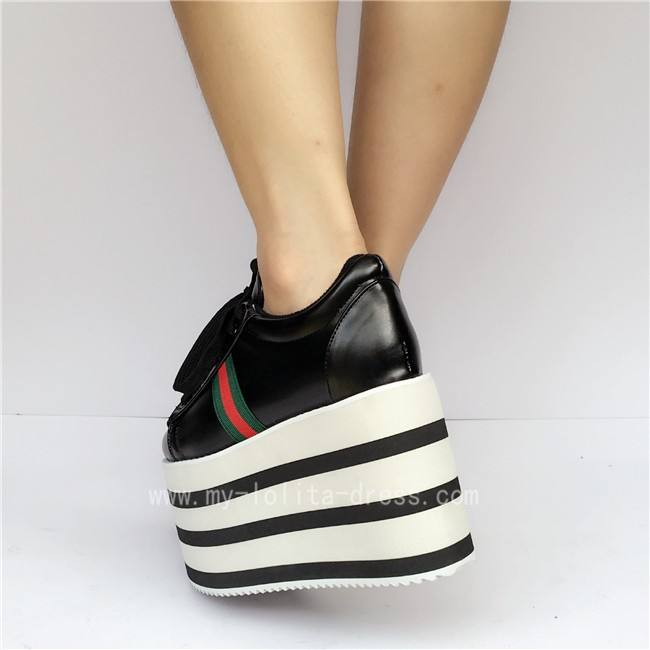 Black with White Lolita High Platform Shoes