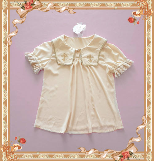 Cross~ High Density Chiffon Square Collar Short Sleeves Lolita Blouse