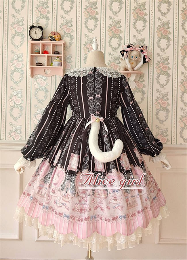 Alice Girl ~The Kitty's Tea Party Sweet Lolita OP/Salopette -Pre-order Pink Size S - In Stock