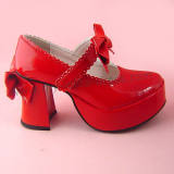 Red Shiny Bow Lolita Shoes