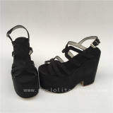 Black Velvet Lolita Wedge Heels Sandals