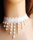 White Lace Beads Lolita Choker-out