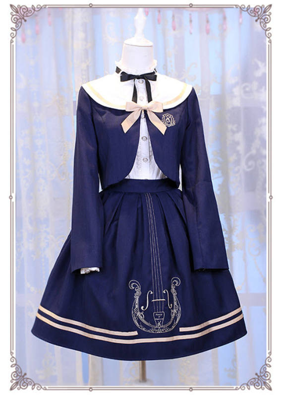 Magic Music School~ College Style Bass Embroidery Lolita Coat + Skirt Set