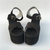 beautiful Black Matte Cross Straps Lolita Sandals