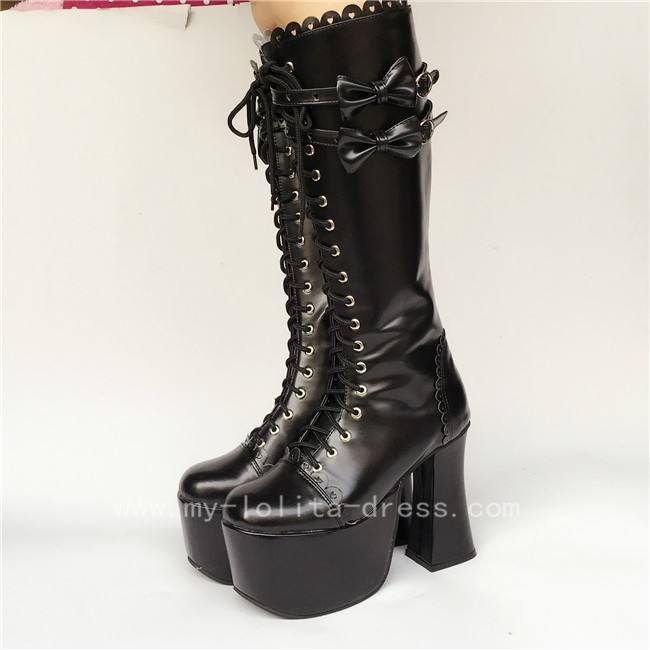 Black Bows Autumn Lolita Boots