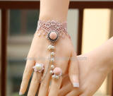 Sweet Pink Beads Lace Lolita Bracelet and Rings Set-OUT