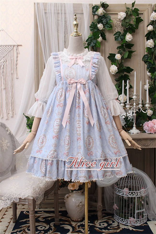 The Kittens In The Frame~ Sweet Lolita Printed JSK High Waist Pink Size S - In Stock