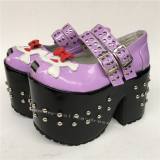 Gothic Punk Red Hearts Skull Black Lolita Shoes