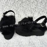 Black Fox Fur Lolita High Platform Sandals