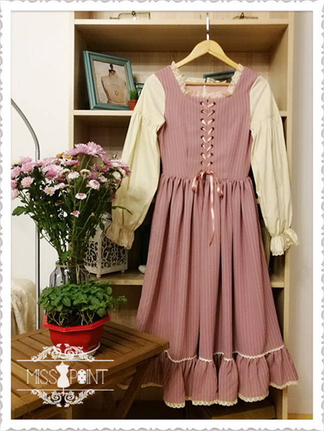 Alpine Maiden~ Vintage Stripe OP Dress -Pre-order