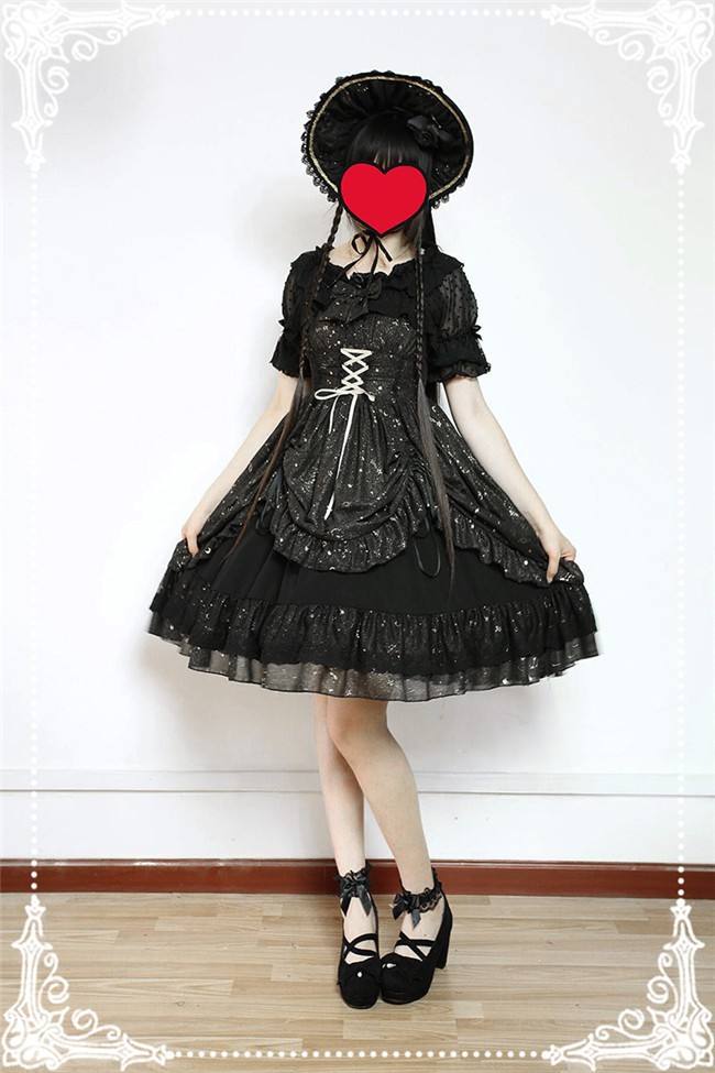 Neverland Lolita -Fly Me to Polaris- Gold Stamping Chiffon Lolita JSK