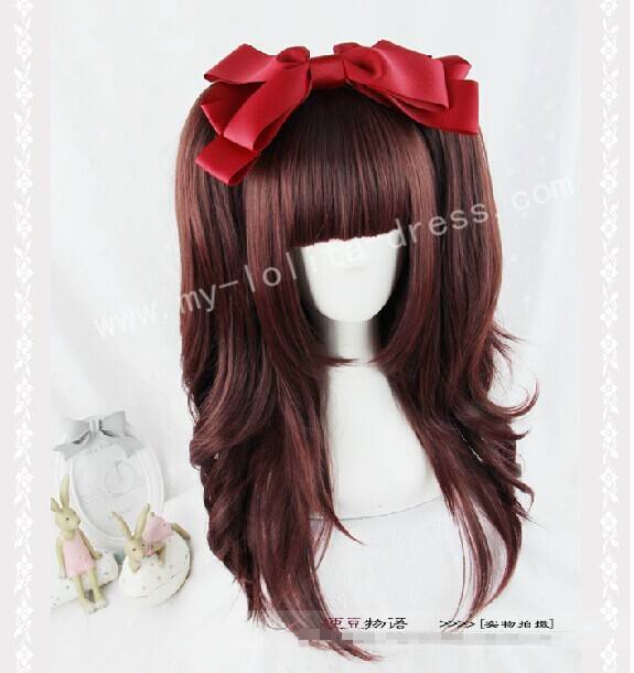 Japanese Girl's Face Framing Straight Wine Lolita Wig with Ponytails