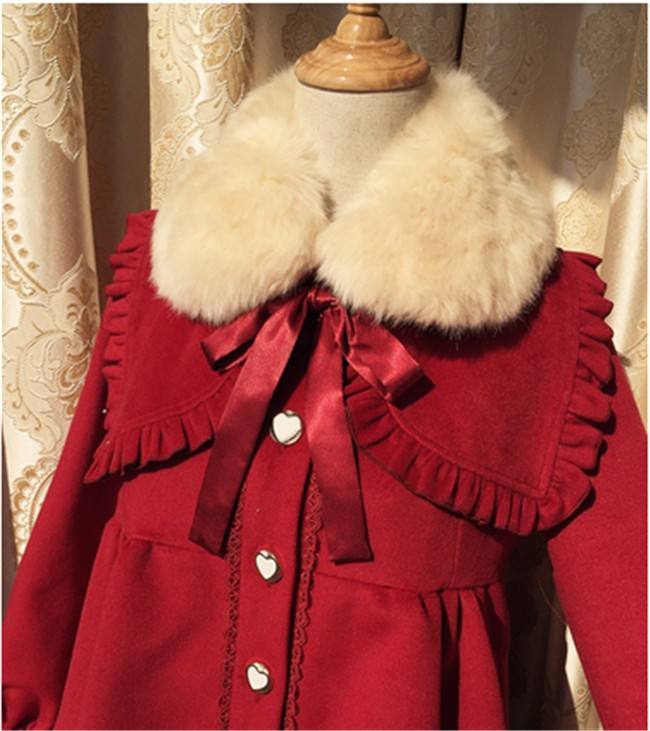 Sweet Thickening Thermal Loose Lolita Coat with Detachable Fur Collar