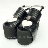 High Platform Black Matte with White Hearts Lolita Sandals