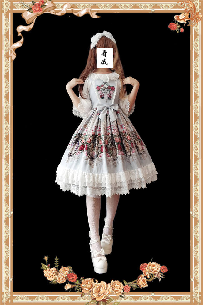 Royal Mural~ Sweet Lolita Printed JSK+Headbow-Ready Made