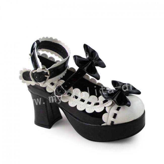 Sweet Black White Lolita Square Heels Shoes