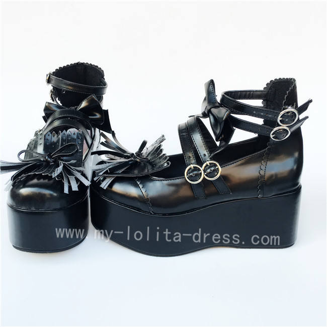 Black Matte Bows Straps Lolita High Platfrom Shoes