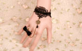 Delicate Black Retro Lolita Bracelet with Bow RIng-out