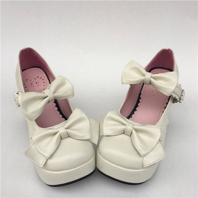 Black White Two Bows Lolita Shoes