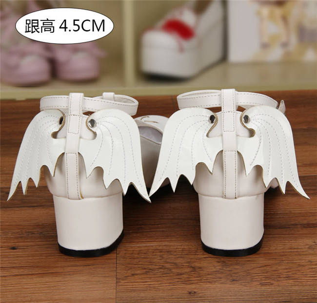 Angelic Imprint- Sweet T-shaped Straps Lolita Square Heel Shoes with Detachable Angel Wings