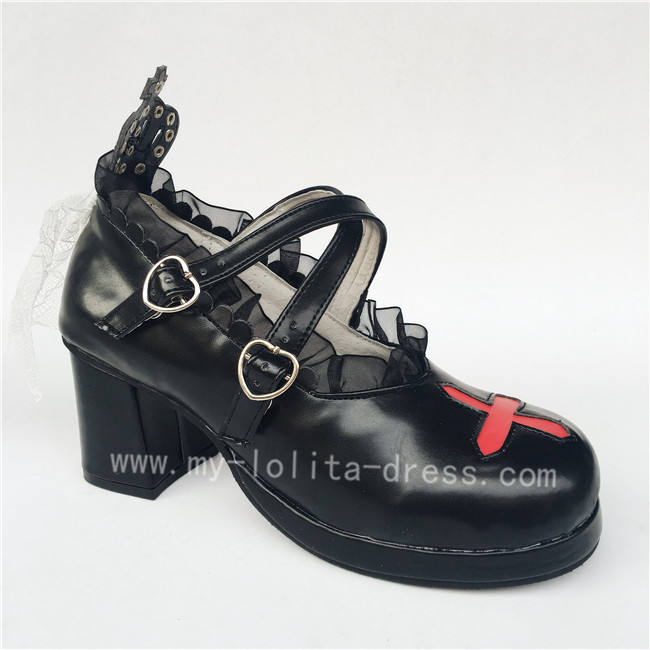 Unique Cross & Straps Lolita Square Heels Shoes