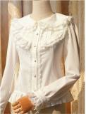 Elegant Cambric Chiffon Long Sleeves Lolita Blouse Black Size XL In Stock