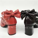 Beautiful Claret Matte Bows Lolita Shoes