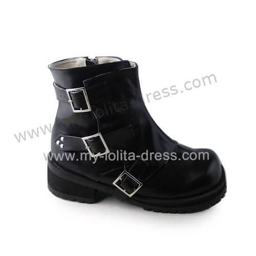 Matte Black Buckles Lolita Short Boots