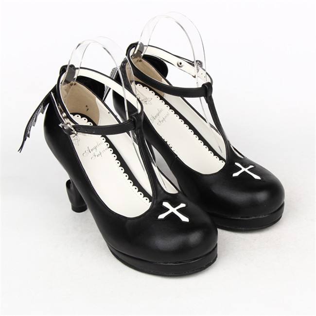 Angelic Imprint- Elegant T-shaped Straps Lolita Heels Shoes with Angel Wings