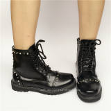 Black Matte Punk Style Lolita Short Boots