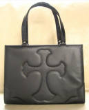 Loris Rose Cross Pleather Handbag Black with Silver Cross - In Stock
