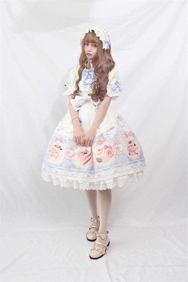 Dessert Chef~ Sweet Lolita JSK With Detachable Apron -Ready Made Light Blue Size S - In Stock
