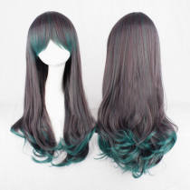 (BFM) Rosy Brown Peacock Green Sweet Long Curls Lolita Wig