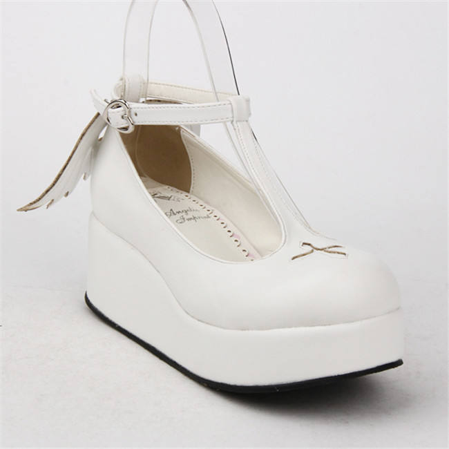 Angelic Imprint- Sweet T-shaped Straps Lolita High Platform Shoes with Detachable Angel Wings