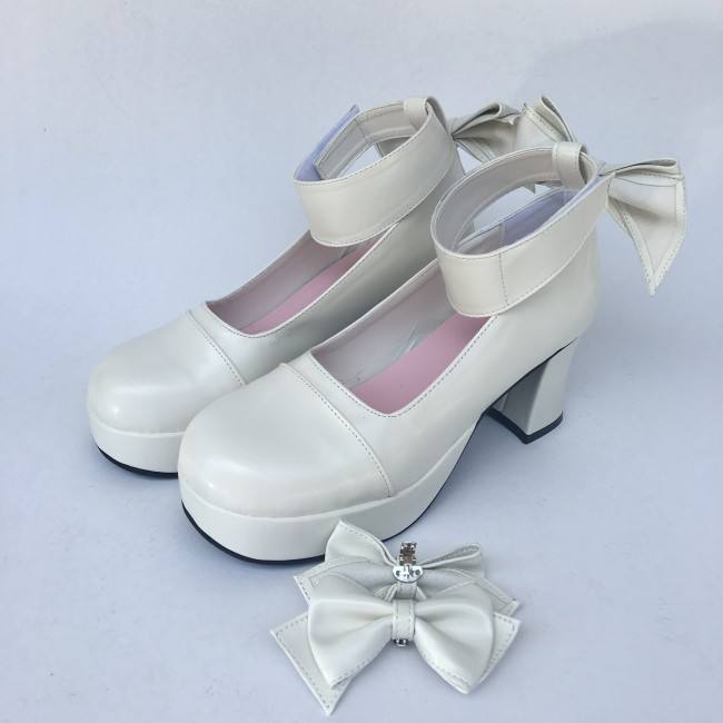 Pink Bows Wide Strap Lolita Shoes