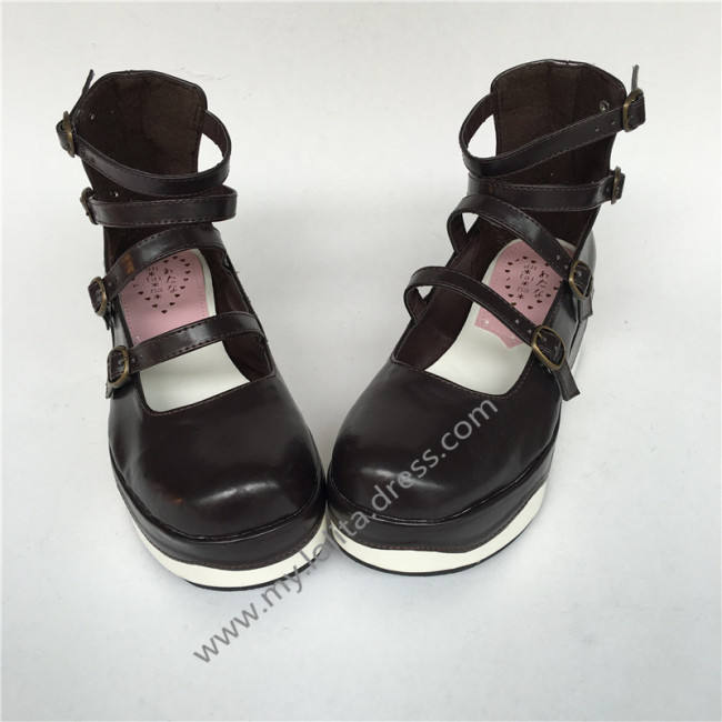 High Platform Matte Coffee Lolita Shoes with White Soles