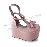 Glossy Pink Bow T-strap Sweet Summer Sandals