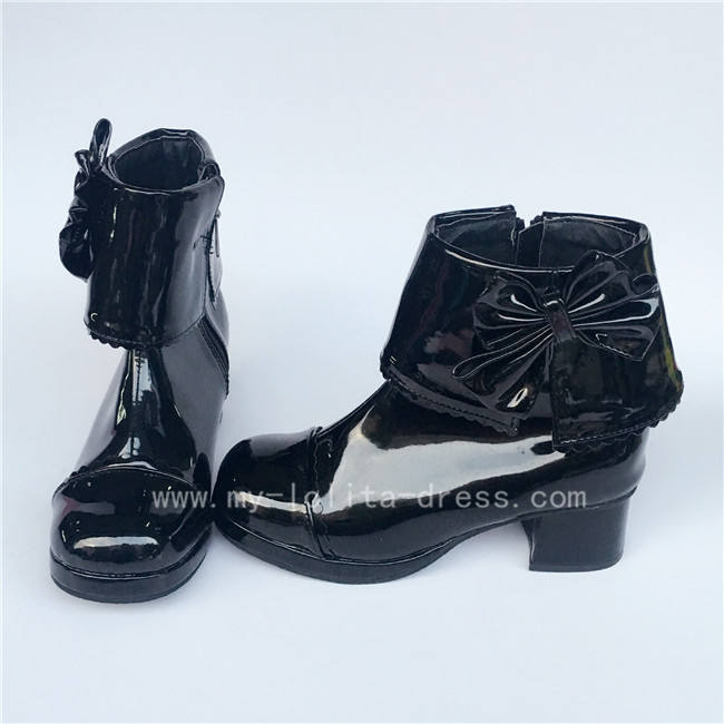 Black Bows Lolita Short Boots with Zipper
