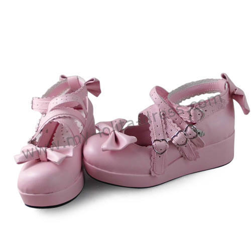 Pink Bows Cross Straps Lolita Girls Shoes