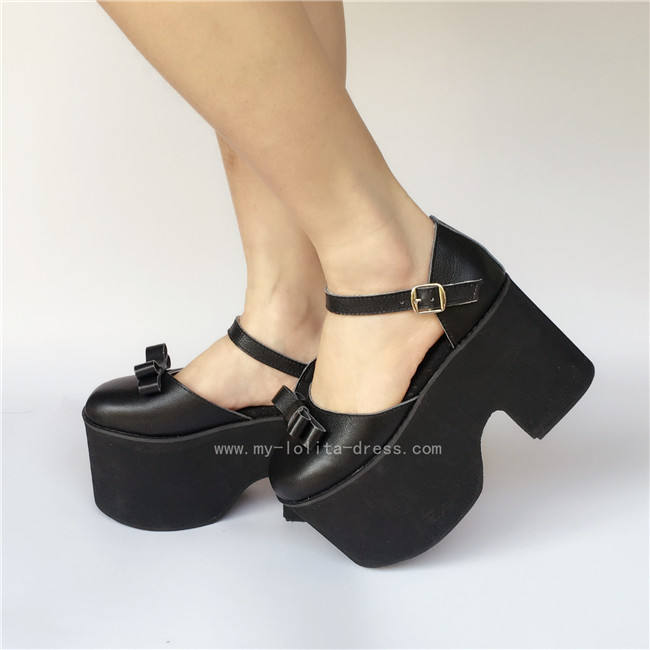 Matte Black Elegant Bow Lolita Girls Shoes